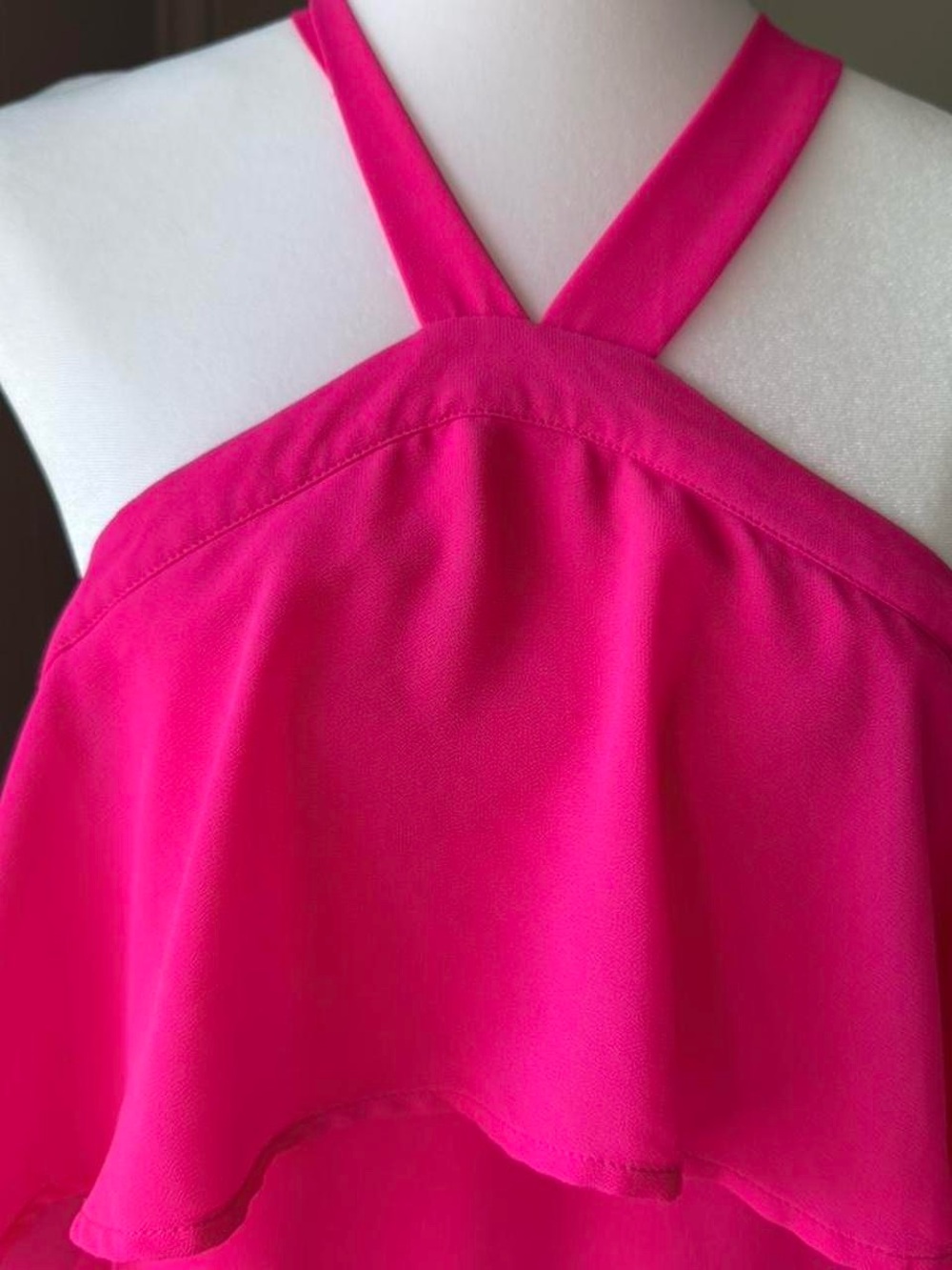 Hot Pink Halter Ruffle Neck Blouse - Picture 2 of 5